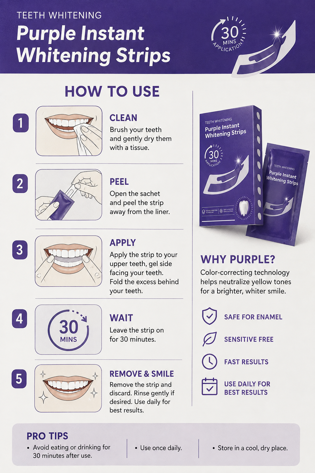 Advanced purple whitening strips
