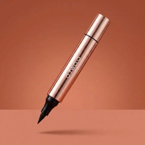 Waterproof Cat Eye Eyeliner | Use the previous floating terracotta product image as the exact campaign reference: same product identity, same clean terracotta gradient world, same premium st